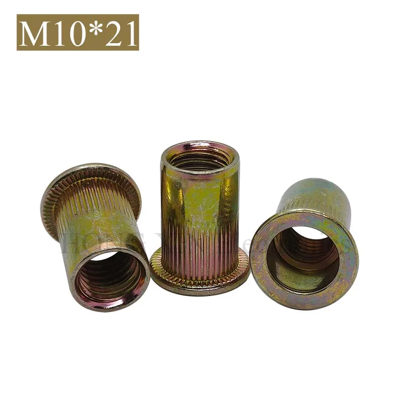 【M10*21】Fasteners Rivet Nuts-Zinc Plated Carbon Steel Flat Head Threaded Inserts 1pcs