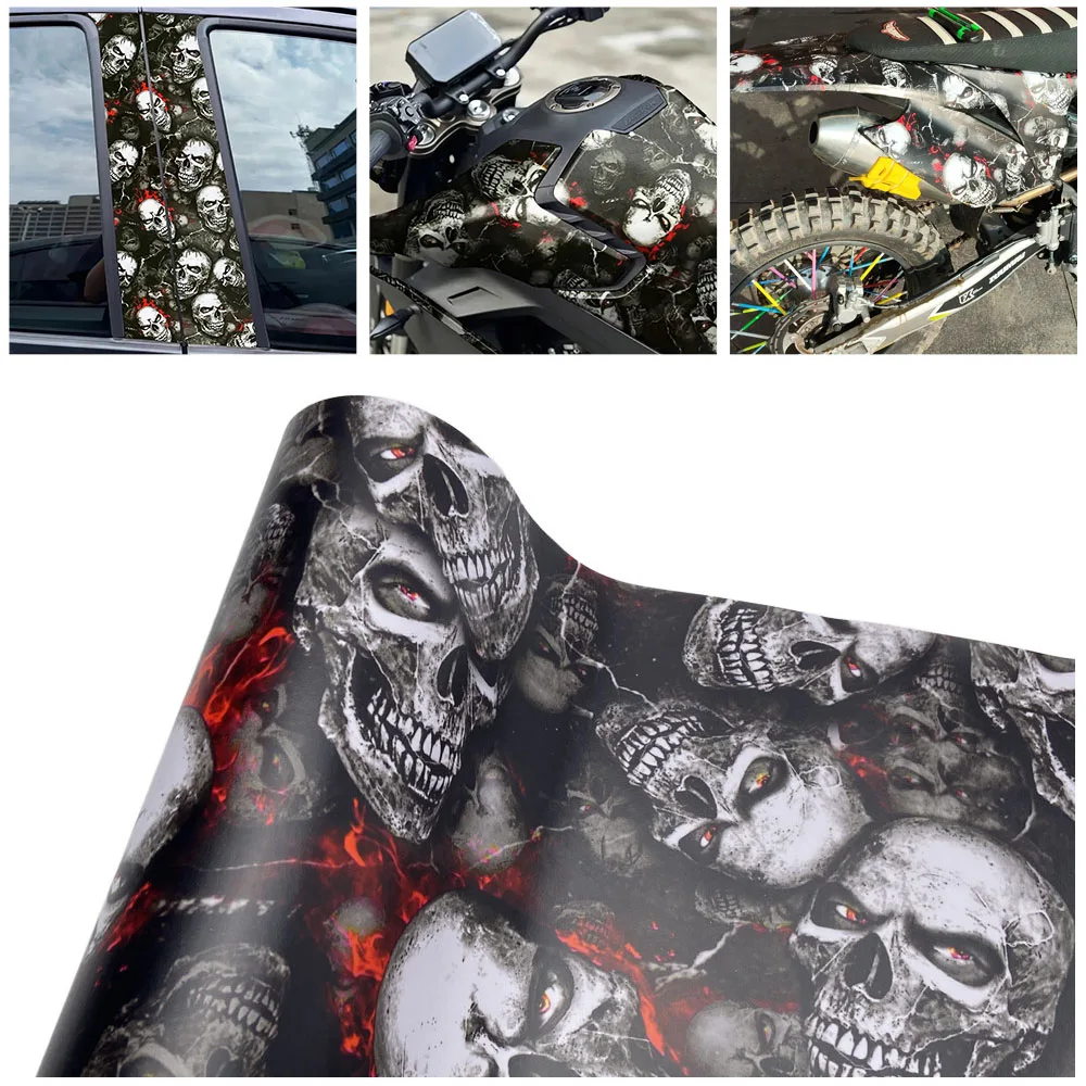 Red Skull Camo Vinyl Wrap Film Roll for Car Door Hood Decal DIY Sticker Auto Exterior Waterproof Decoration Accessories