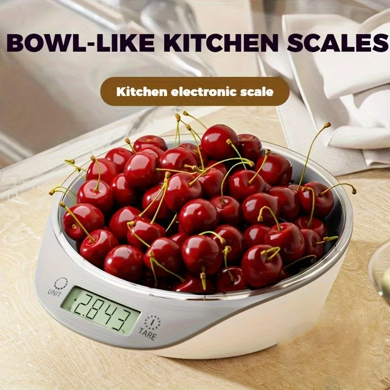 

Digital kitchen scale with bowl 1 gram/0.1 ounce accuracy, 4 units can be switched, suitable for baking and pre meal preparation