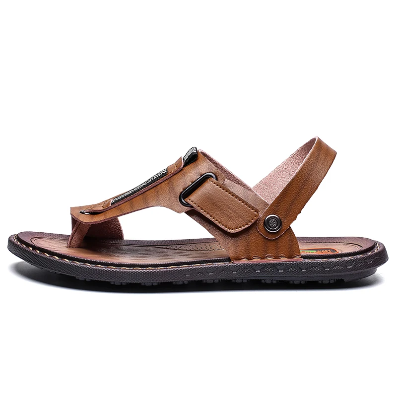 Moda verão masculino ao ar livre flip flops homens confortáveis sapatos casuais de couro respirável sapatos de praia sandálias plus size 38 48 48