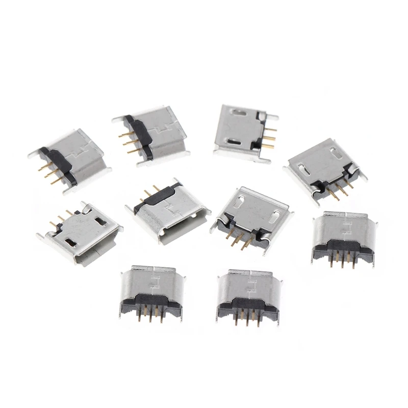 10 Pcs Micro USB Type B Female Socket 180 Degree 5-Pin SMD SMT Soldering Jack DropShipping