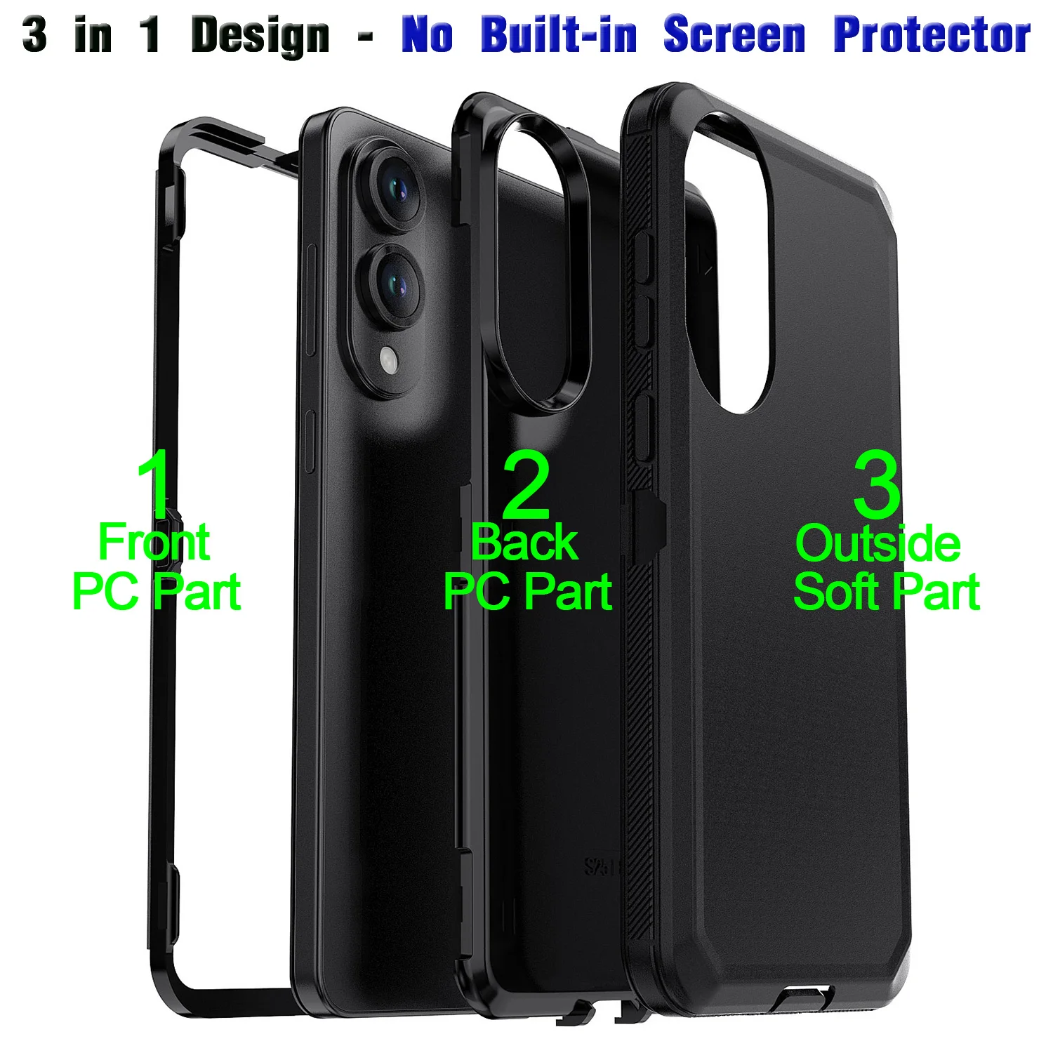 Zwart voor Samsung Galaxy S25 Edge Case Heavy Duty schokbestendig harde beschermende robuuste hybride 3-lagen hoes