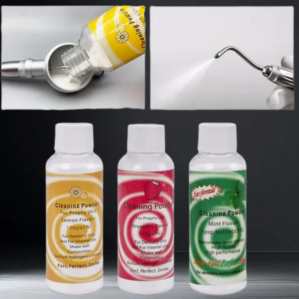 

130G Dental Air Polishing Powder - Jet Flow Teeth Whitening Prophy for Plaque & Stain Removal with 3 Flavor Oral Care Essence