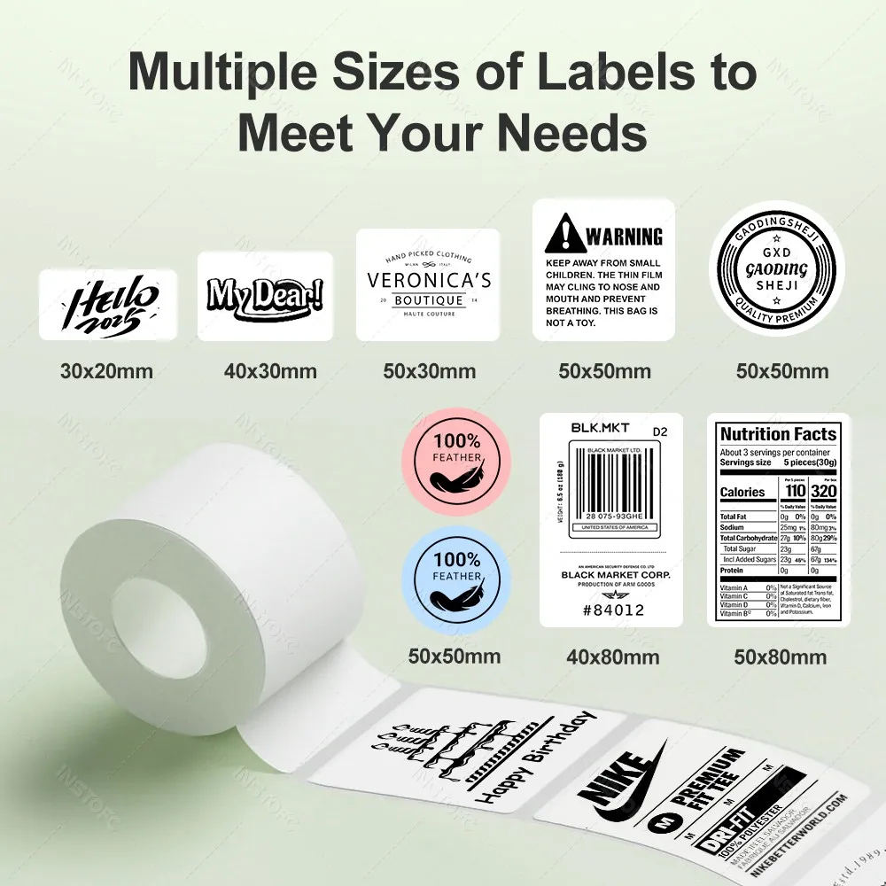 Portable Thermal Label Printer Marklife X2/P50 2inch Label Maker & 30-50mm White Round Color Transparent Sticker Papers