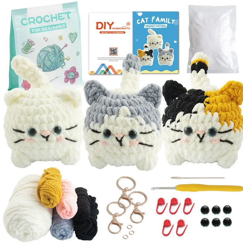 Cat Doll Crochet Material Pack Handmade DIY Knitting Animal Sery Crochet Kit DIY Crochet Kit For Beginners Step-by-Step