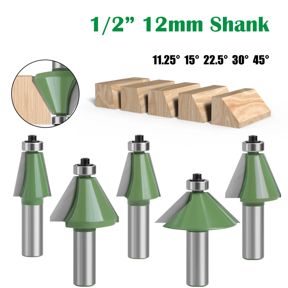 

1 шт. 1/2 "12 мм фреза с хвостовиком, фреза для резьбы по дереву, фреза с фаской 11,25 15 22,5 30 45 градусов, фреза для станка по дереву