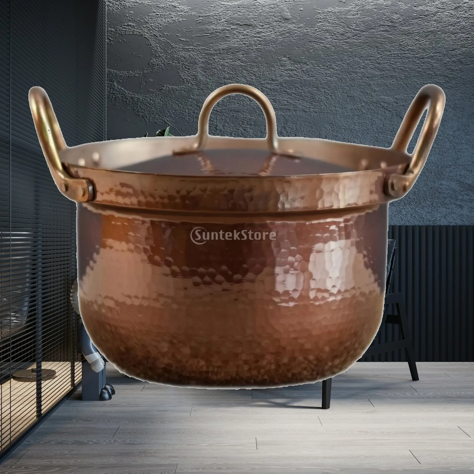 Violet Copper Deep Cooking Pot with Lid for Family Hot Pot and Stovetop Meals