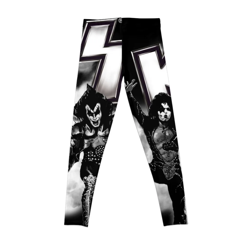 KISS ? the band - Destroyer Black and White Fog Logo Up Leggings active wear Womens Leggings