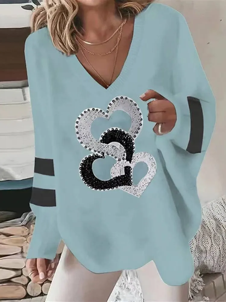 

Women Casual Loose Hoodie Fashion V-Neck Pullover Long Sleeve Top Lady Elegant Office Sports Tops Womens Clothing Spring Autumn