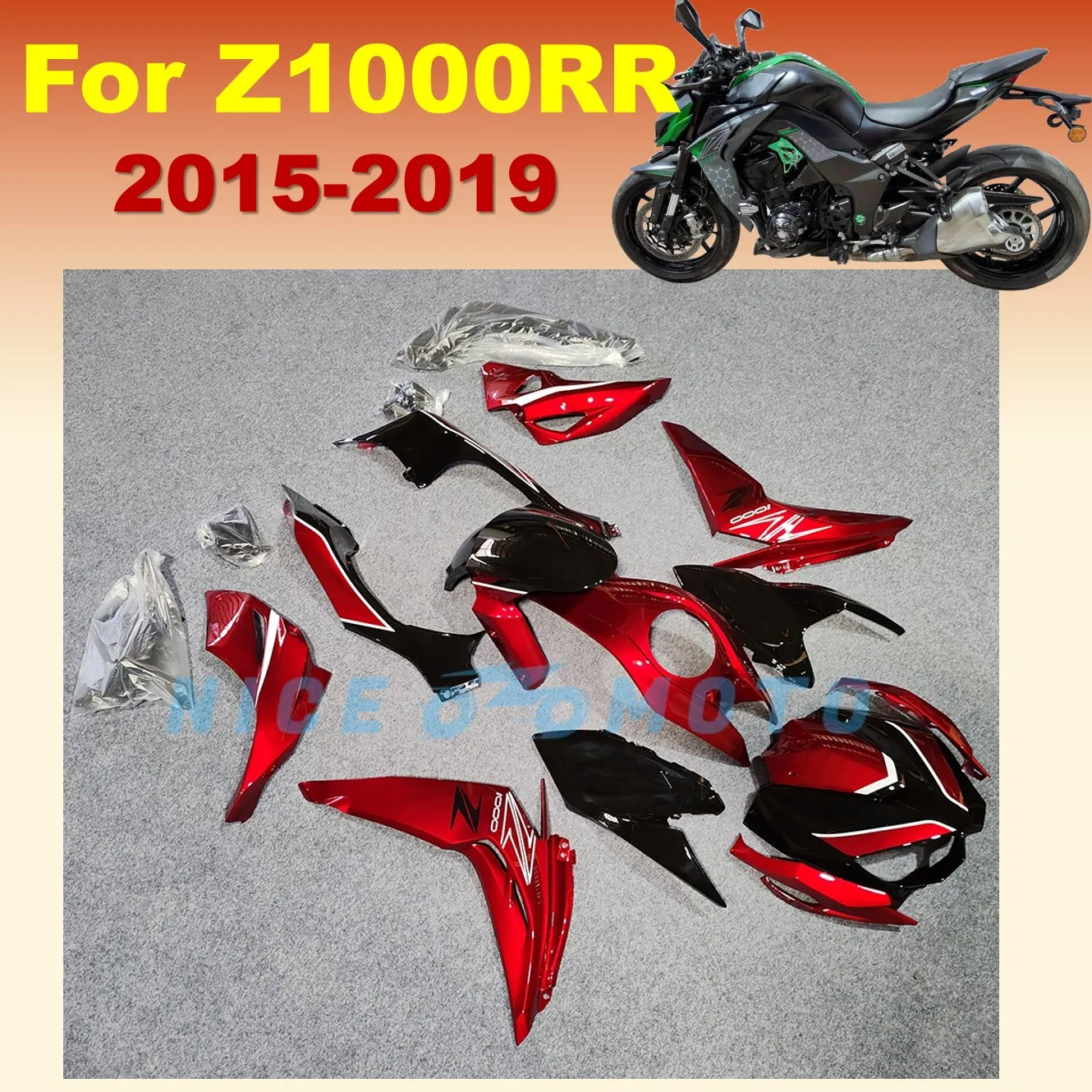 مجموعة انسيابية حقن بلاستيكية ABS مناسبة لدراجة نارية كاواساكي Z1000 2015 2016 2017 2018 2019 Z 1000RR Z1000 RR باللون الأحمر