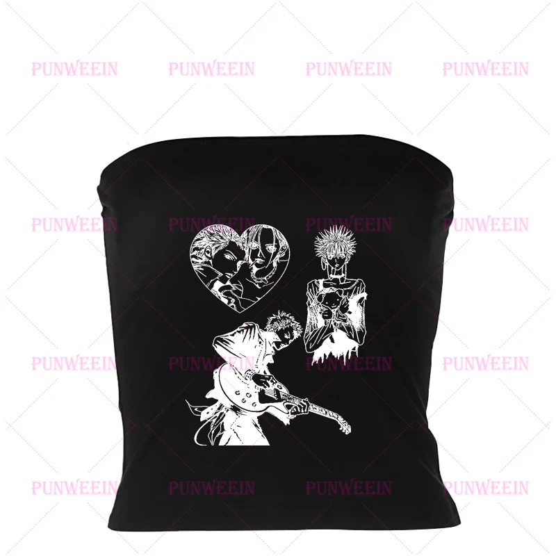 Harajuku Streetwear Japan Anime Clothes 90s Fashion Aesthetic NANA kawaii Gothic Punk Y2K style Crop Top T-shirt Short Vest Tees view 5