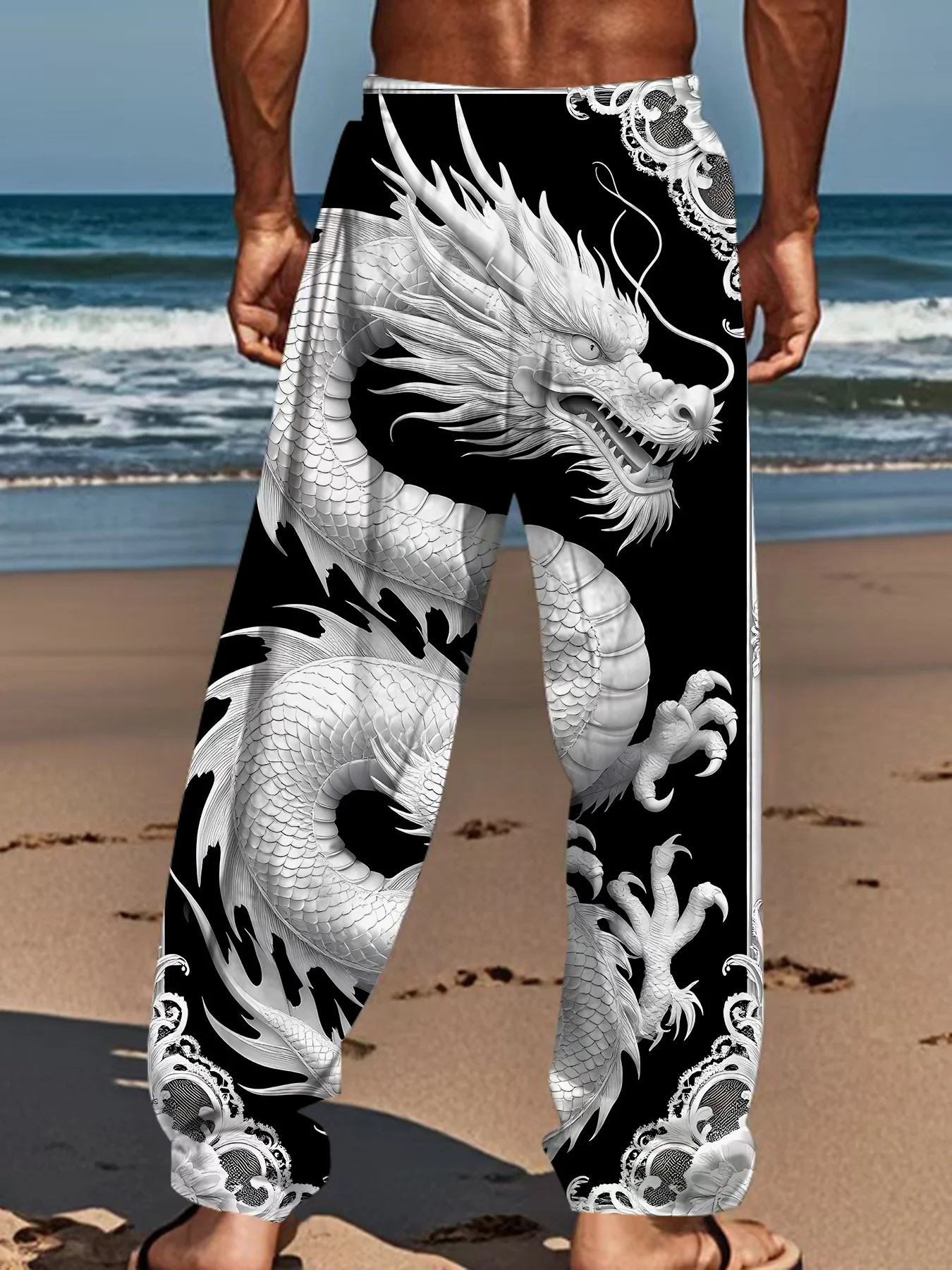 Beliebte Unisex-Jogginghose mit Drachenmuster, Gerade Geschnittene Gothic Urban Streetwear-Sweatpants für Clubnächte und Alltags-Streetwear – Detail 9