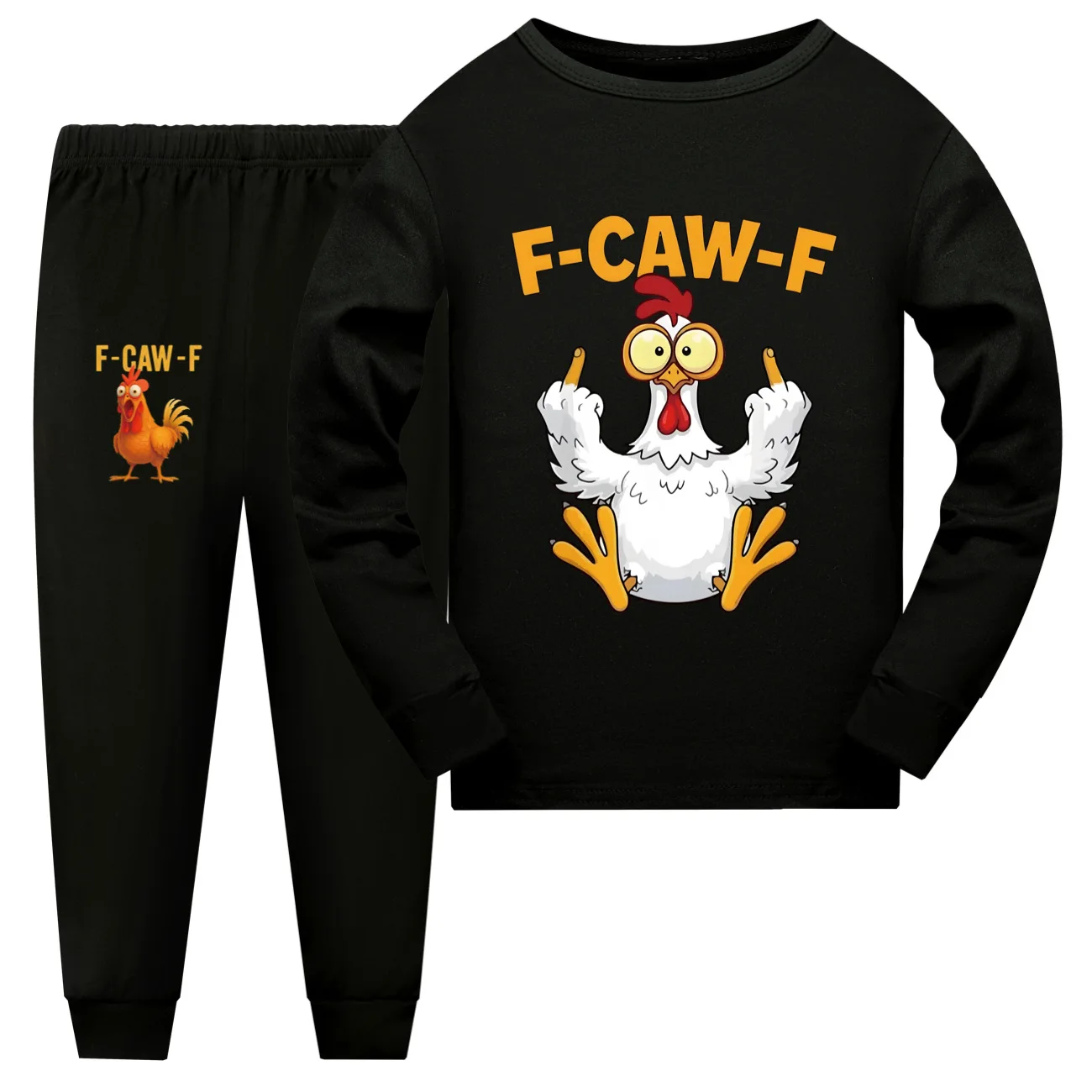 

Забавная детская одежда F-Caw-F Chicken FCAWF, пижамный комплект с курицей-мемом для мальчиков и девочек, пижамы с длинными рукавами для мальчиков, детская одежда для сна