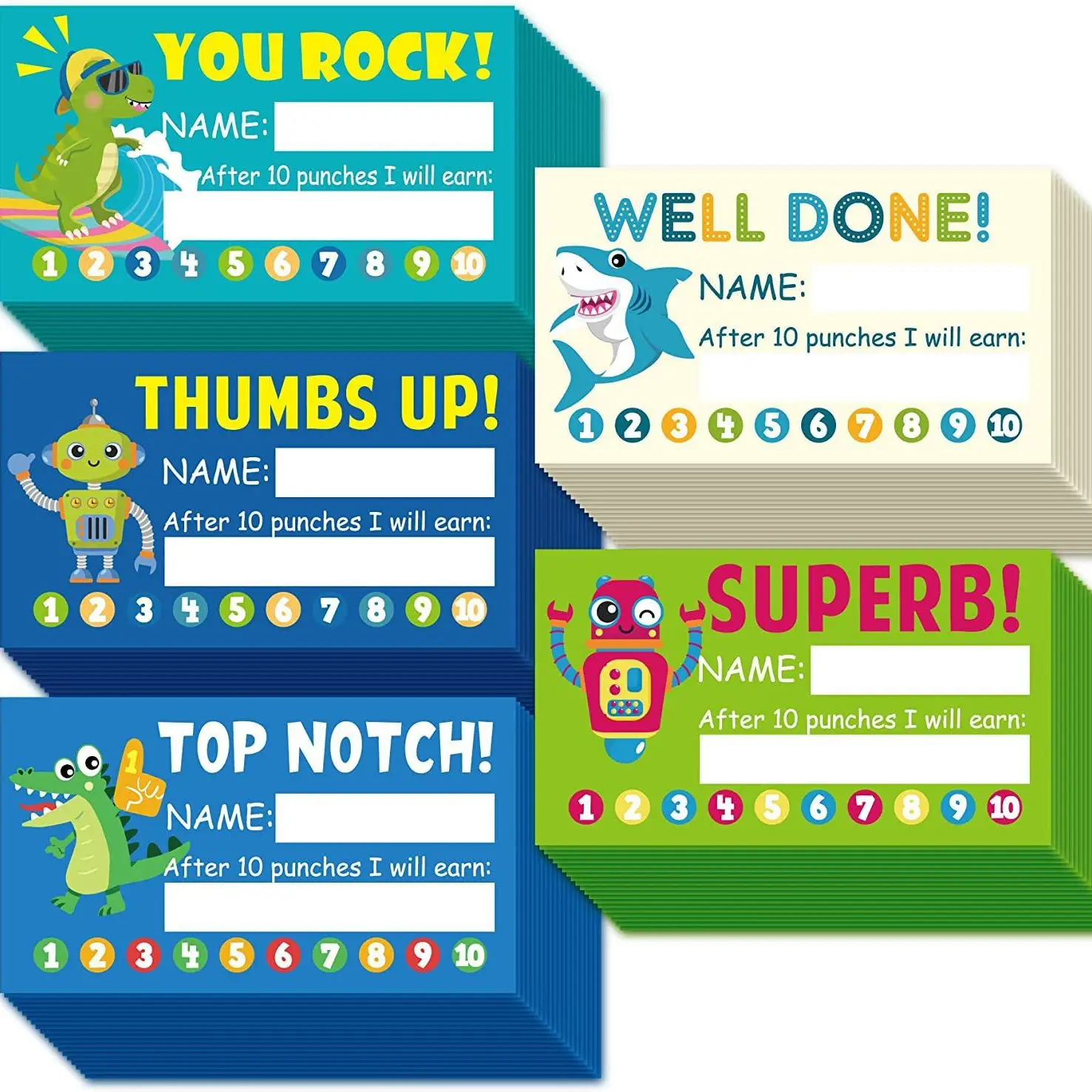 Imagem -05 - Cartoon Reward Incentive Punch Cards para Crianças Crianças Estudantes Motivados Professores Ensinando Pequenas Empresas 50 Pcs