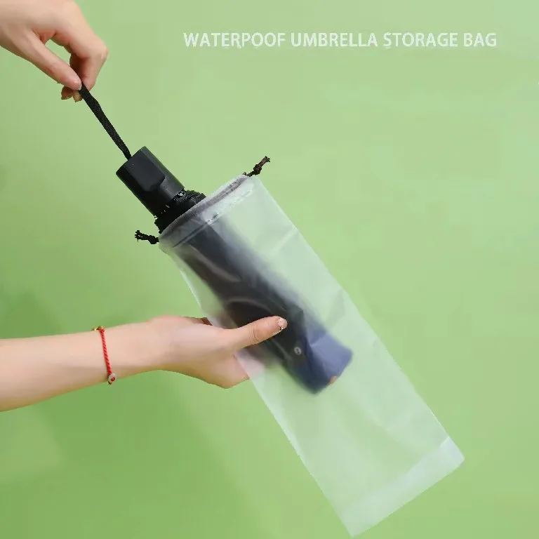 1/3/5Pcs Plastic Bag Matte Translucent Umbrella Storage Bag Reusable Portable Umbrella Drawstring Storage Cover Home Organizer