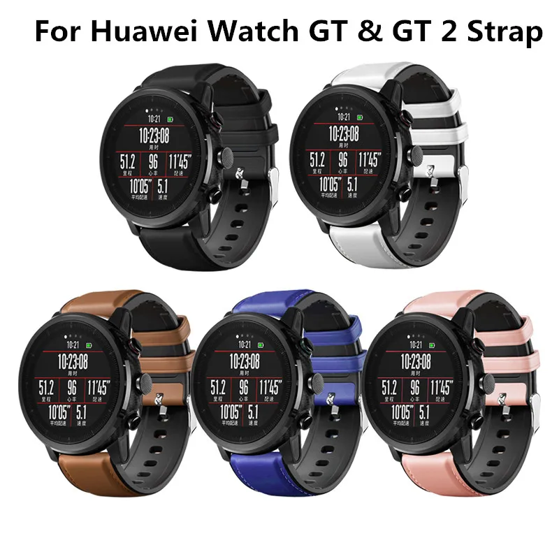 For Xiaomi Huami Amazfit Stratos 3 2 2S GTR 47mm Pace Watch Band Leather+Silicone Strap For Samsung Galaxy Watch 3 45mm Bracelet