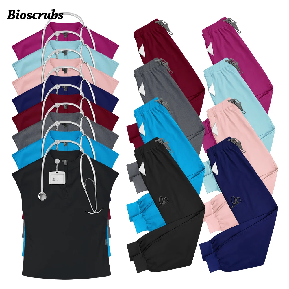 Slim Fit Scrubs Uniforms Woman Medical Nurse Clinical Workwear High QualitySurgical Gown Operating Room Pocket Elastic Top Pants