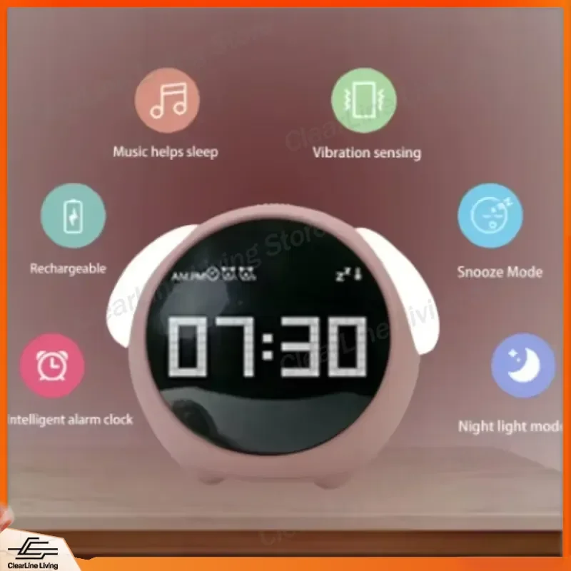 New Cute Expression Digital Alarm Clock with Snooze Voice Control Smart Cartoon Design for Kids Children Bedroom Desk Decor