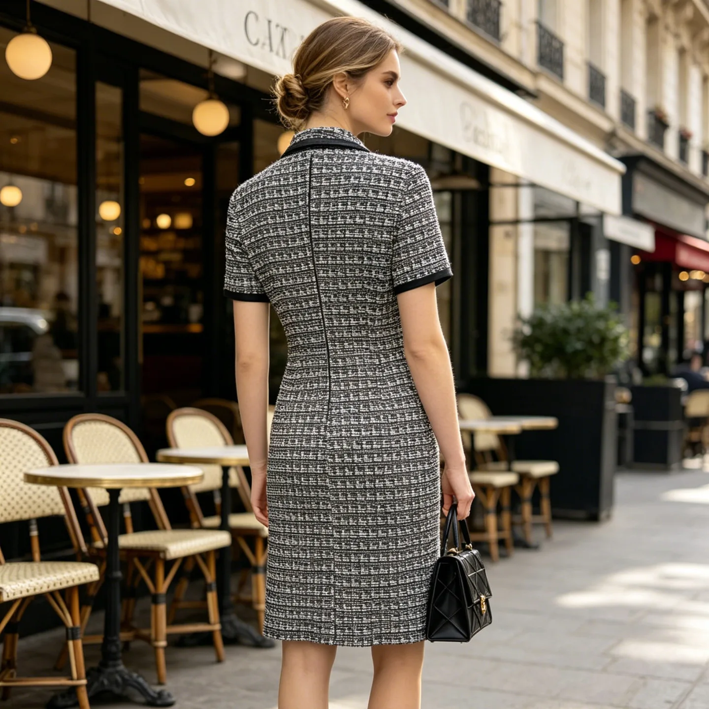 Short Sleeve Circular Neck Tweed.. Classic Plate Turn-down Necklace Smart Fit Clothes Tweed.. Clothes Y2k、 Midi Lace Party