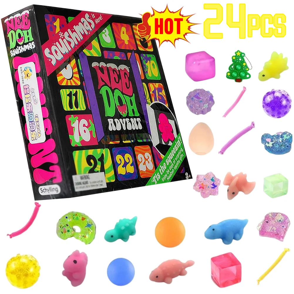 24Pcs Mini Squeeze Toys Advent Calendar Gifts Box Christmas Countdown Calendar Stress Relief Fidget Toys Xmas Gifts for Kids