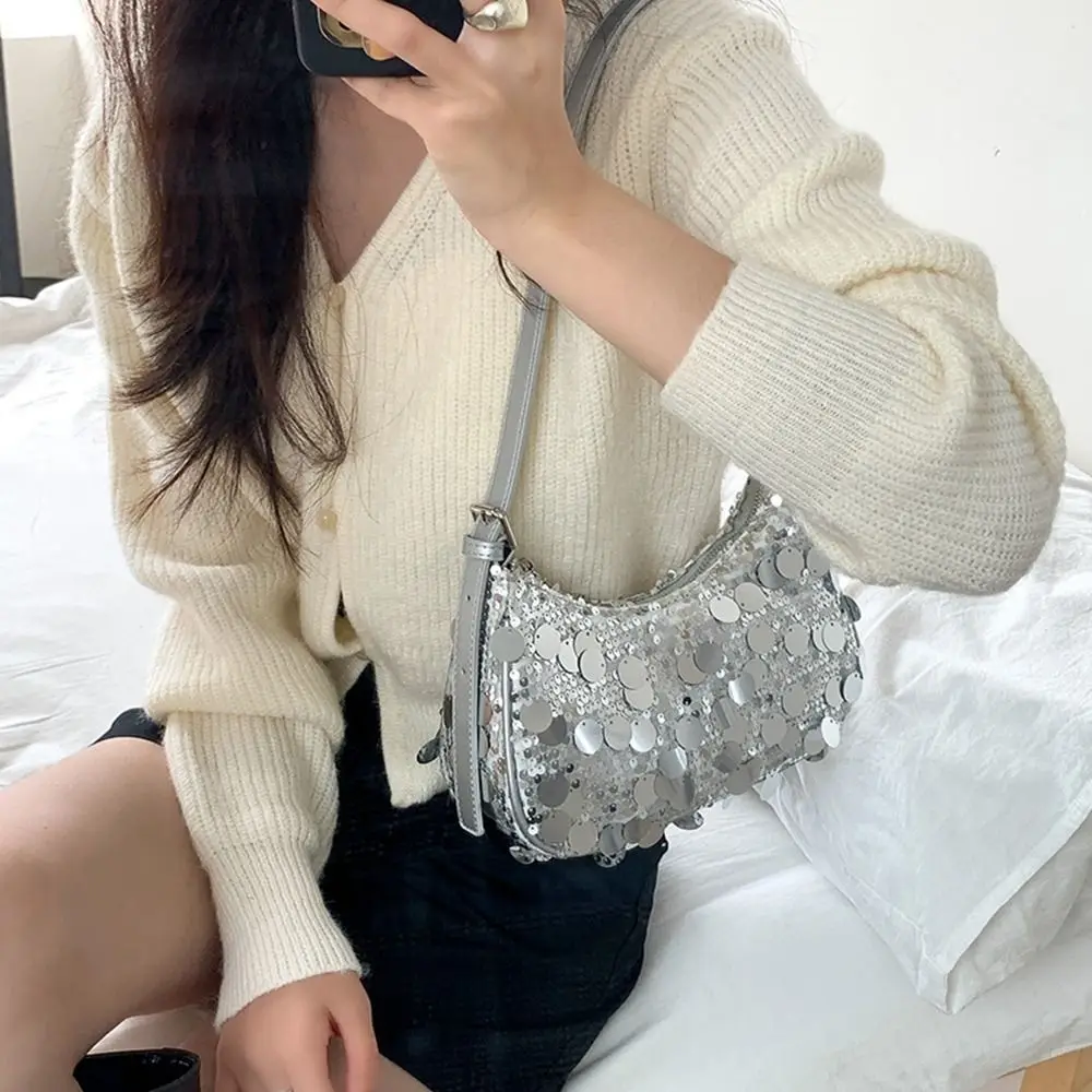 

Fashion Evening Bag Sequin Bag Mobile Phone Bag Purse Blingbling Handbag Underarm Bag Make Up Bag Silver Shoulder Bag Travel