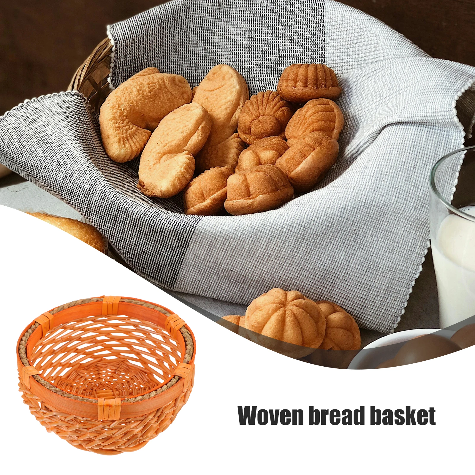 

Rattan Storage Basket Home Decor Bread Handwoven Baskets Desktop Decorative for Snacks Small