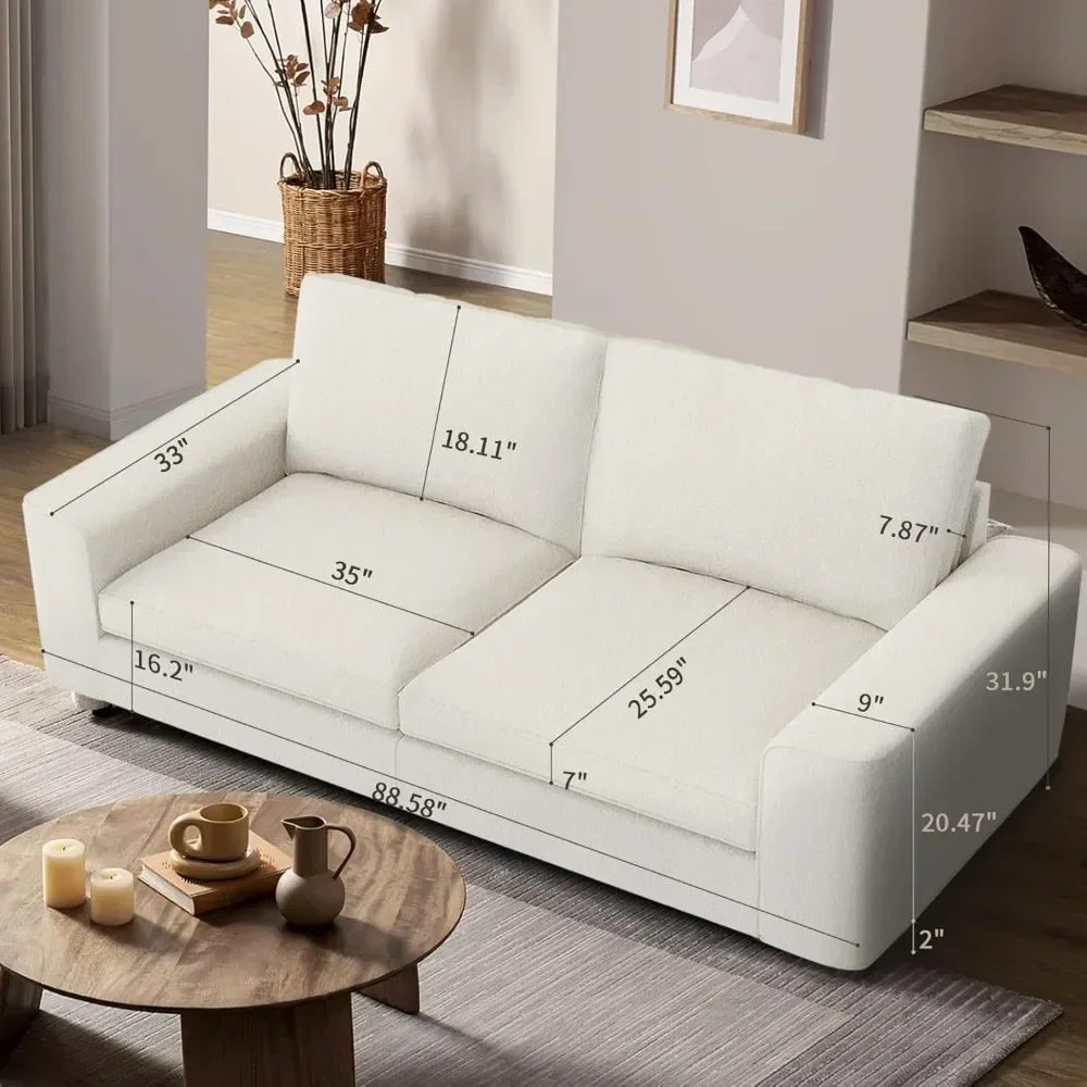 Modern for Living Room Plush Chenille Loveseat  with Square Wide Armrest and Removable