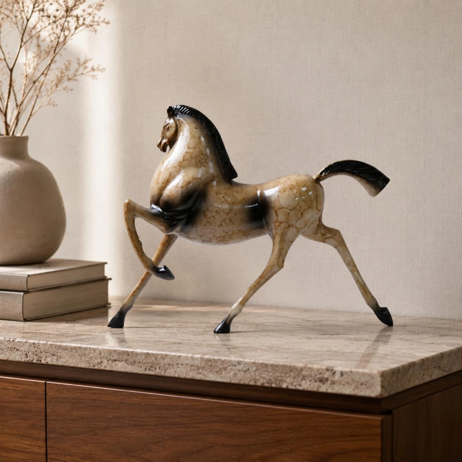 Desktop Horse Sculpture Retro Design Horse Statue Table Ornament Housewarming Gift Home Decoration Compact Size for Living Room