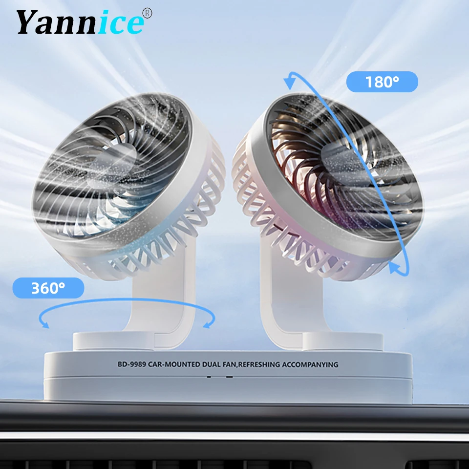 

Dual Head Cooling Fan Car Electric Fan USB Interface Independent Switch 3 Wind Speeds 360° Adjustable Auto Electric Appliances