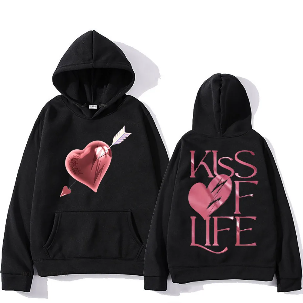 Kiss of Life Midas Touch Hooded Graphic Printing Hip Hop Aesthetic Sweatshirts Back Printing Punk Clothes I Love You Pullovers