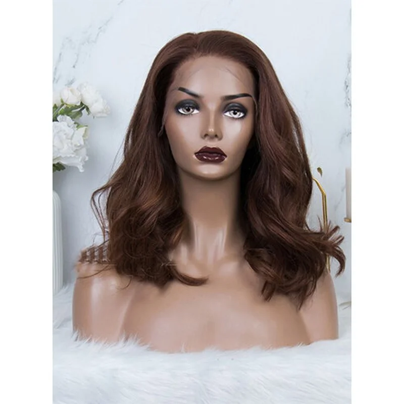 Dark Brown Long Wavy Wigs Soft Wig T Part Lace Front Human Hair Wigs Glueless