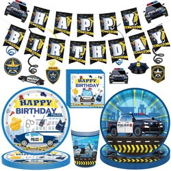 Police Theme Disposable Tableware Paper Plates Cups Napkins Banner Hanging Spiral Kids Boys Birthday Party Decor Supplies