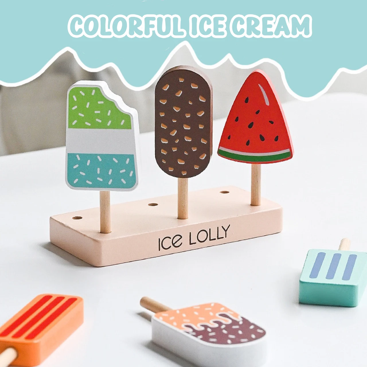 Juego de 6 Piezas de Juguetes de Madera de Simulación de Helado, Divertidos Juguetes de Cocina para Jugar a Fingir, Regalo de Navidad y Acción de Gracias para Niños Mayores de 3 Años