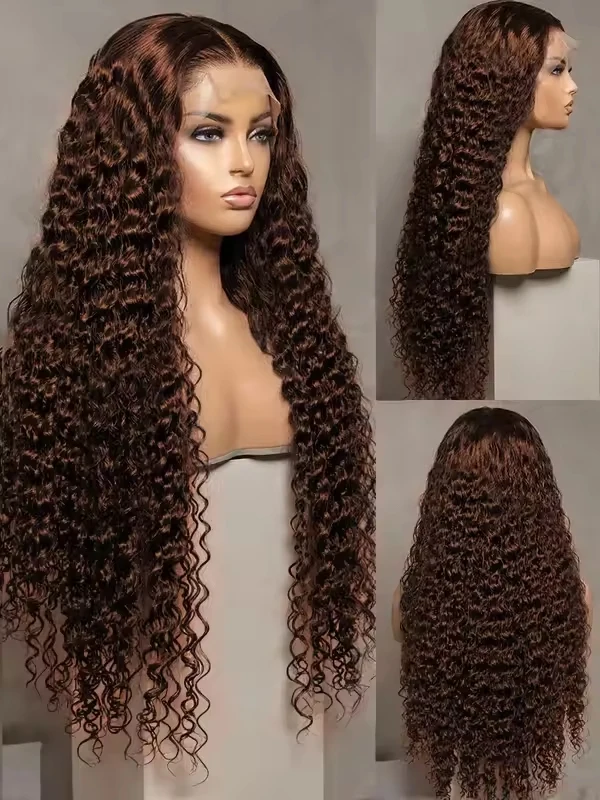 34 30 Inch Chocolate Brown Deep Wave Lace Front Wigs Human Hair #4 Colored 13x4 Hd Curly Lace Frontal Wigs Pre Plucked image 6