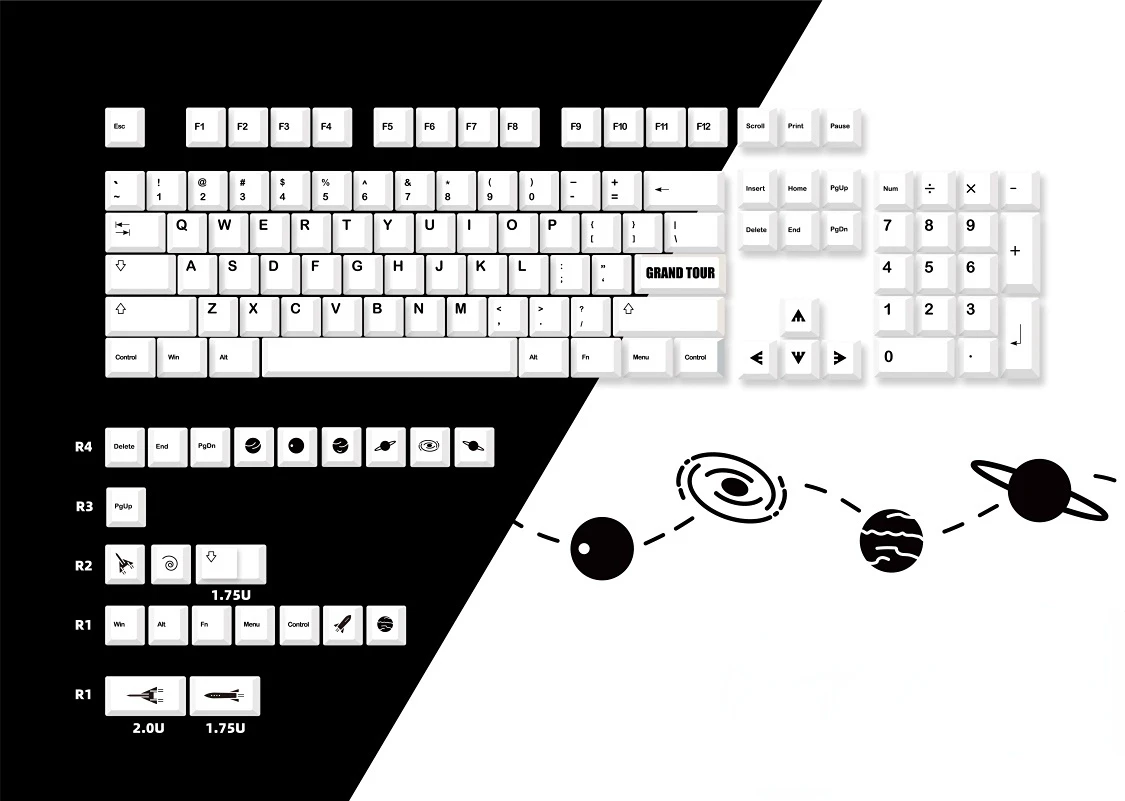 126 клавиш, минималистичные белые колпачки клавиш PBT, колпачки клавиш космической тематики с вишневым профилем для механической клавиатуры, персонализированные колпачки для клавиш