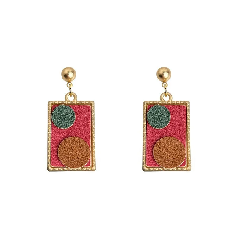 Bohemian Vintage Leather Geometric Earrings Handmade Square Studs Retro Minimalist Artistic Jewelry Women Fashion Accessories