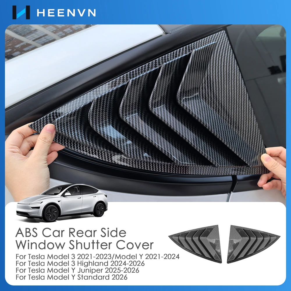 Heenvn ABS Rear Car Window Shutter Cover For Tesla Model Y Juniper Model 3 Highland 2026 2025 Louver Side Vent Trim Triangle