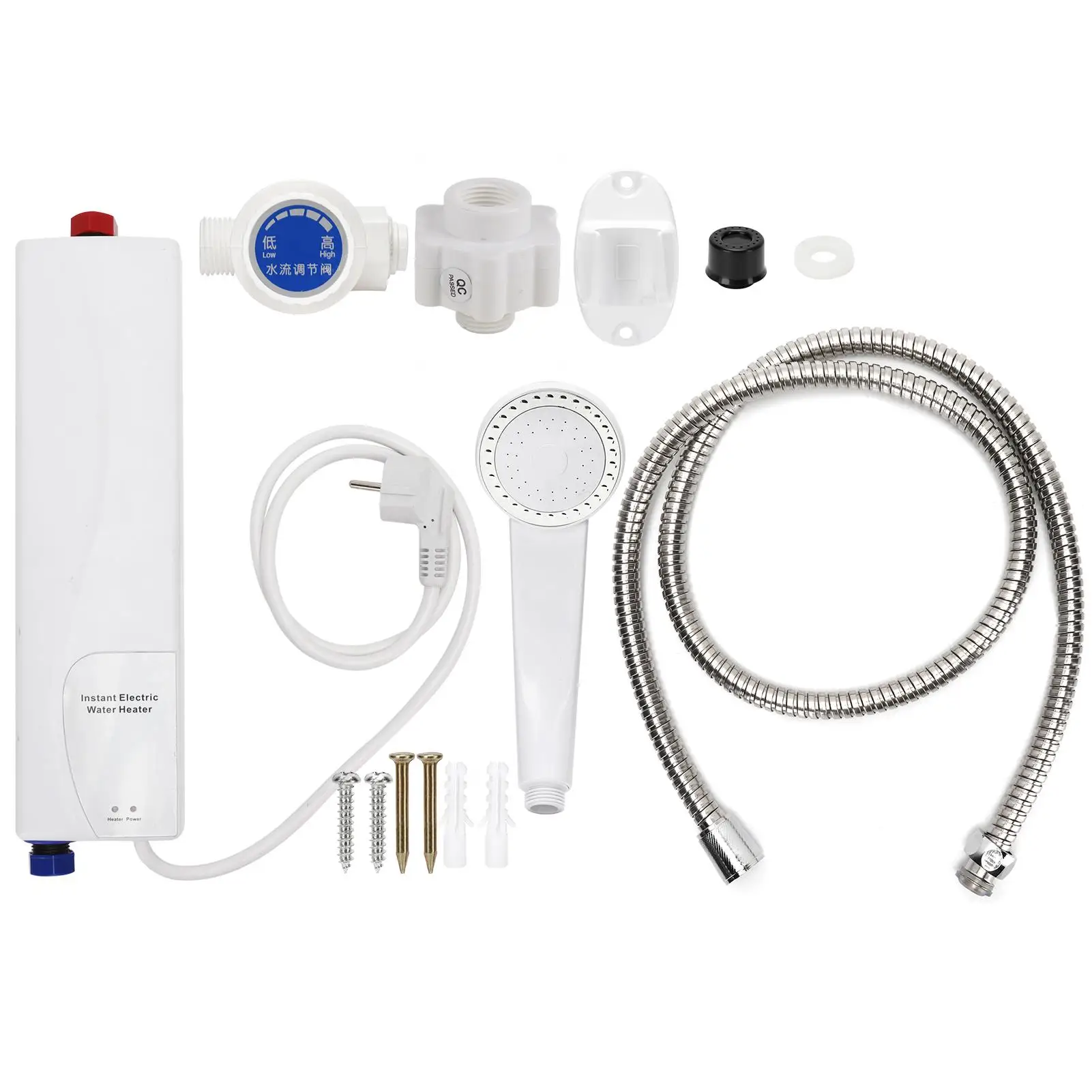 220V 3000W Instant Electric Water Heater Shower Kit - Tankless Bathroom Hose & Head Supply