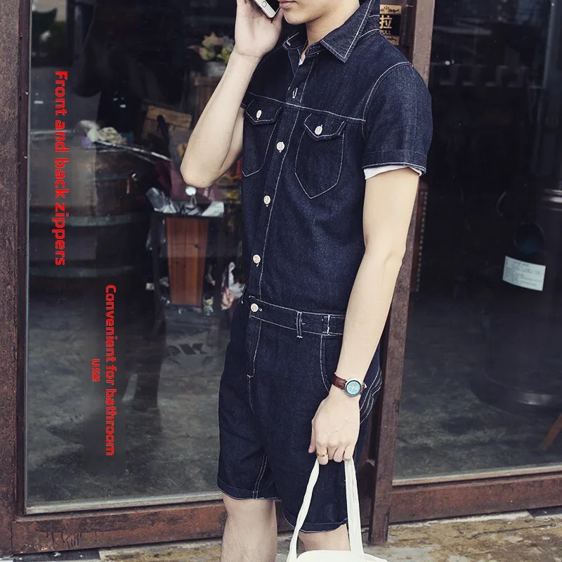 

Летний повседневный японский облегающий джинсовый комбинезон на молнии с застежкой-молнией ort Sve, рабочая одежда, мужской модный ансамбль, молодежная одежда