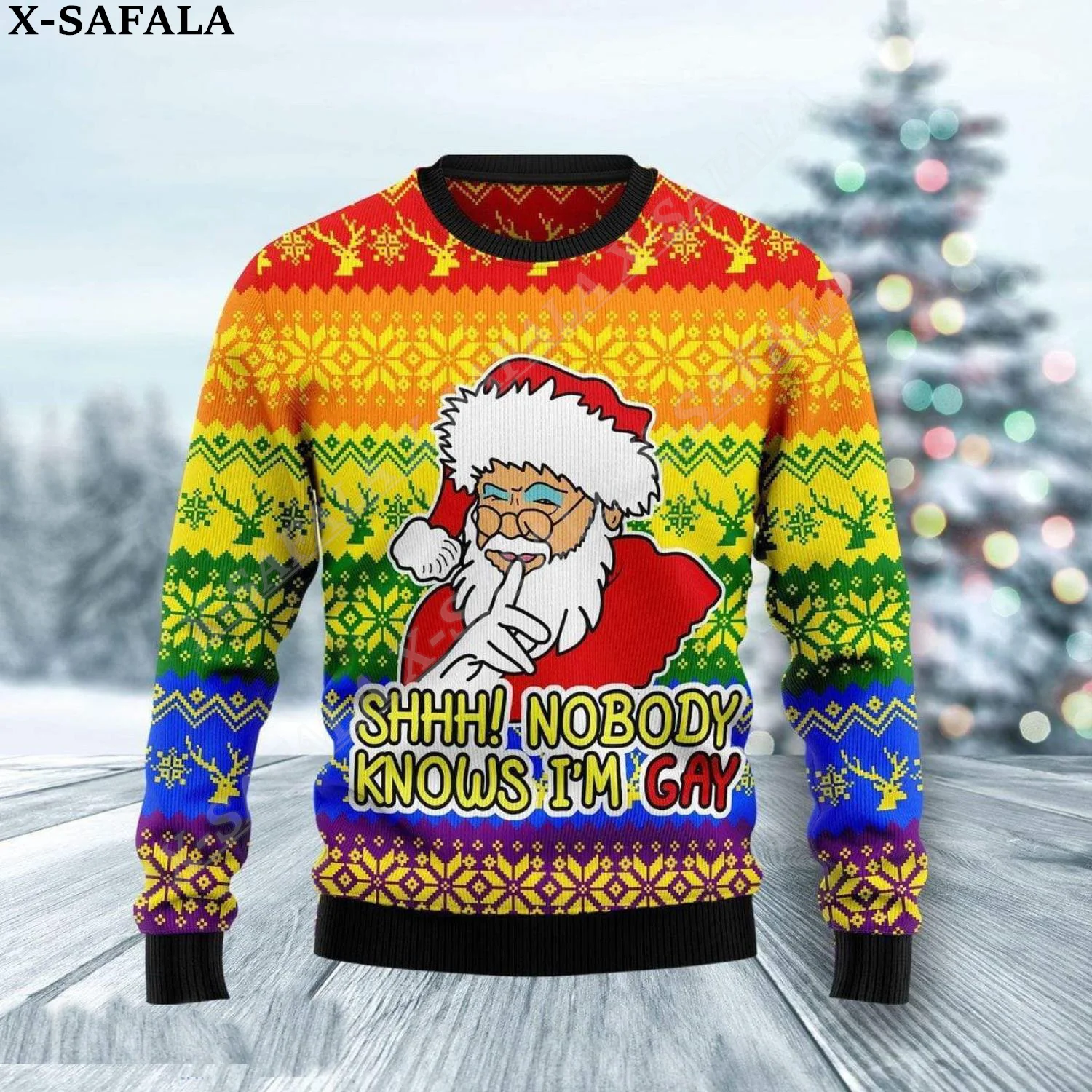 

LGBT Rainbow Proud Ugly Christmas Knit Sweaters Funny Halloween Christmas Gift Jumpers Tops Couple Holiday Party Unisex Casual-1