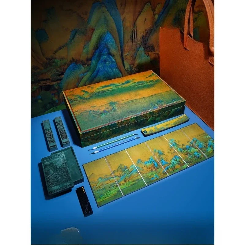 Natural rough stone carved inkstone professional gift imitation Song brocade gift box