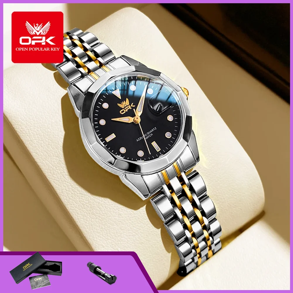 OPK 8170 Damenuhren, modisch, schlicht, mit automatischem Datum, luxuriös, Top-Marke, Original-Quarz-Armbanduhren für Damen, elegante Damenuhren