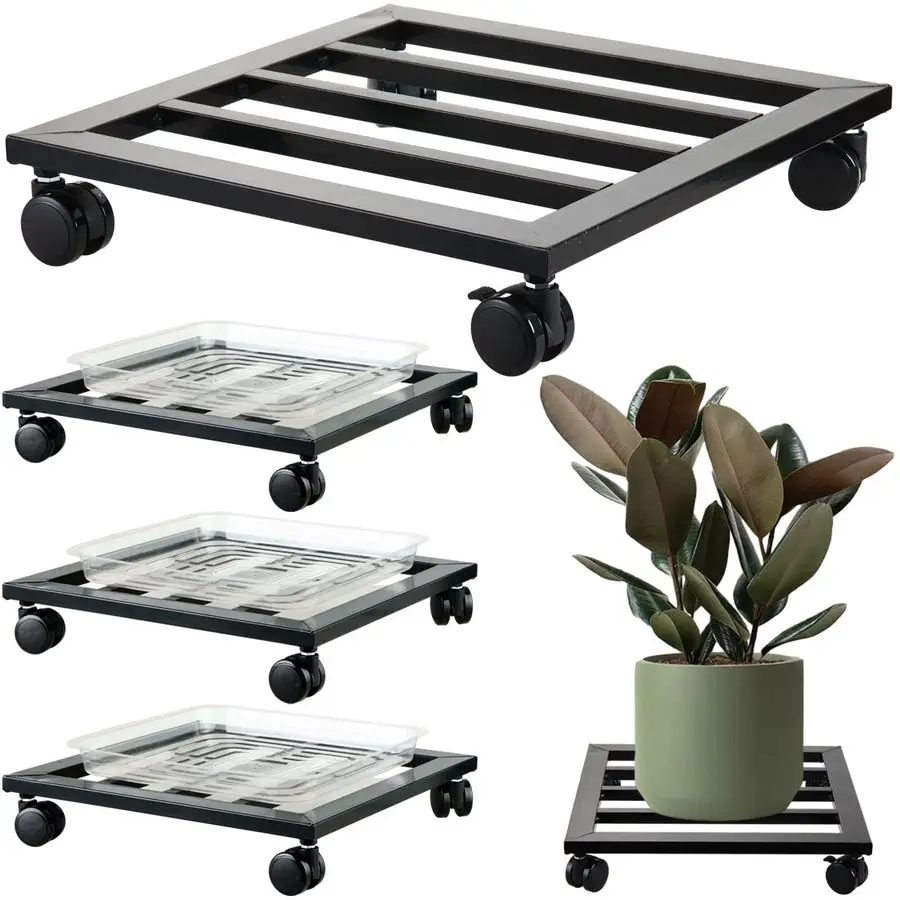 

Подставка для растений на колесиках, 13,6 дюймов, большая, металлическая, с полиуретановыми колесами, квадратная, для кашпо, передвижная, на роликах, железная, на колесах