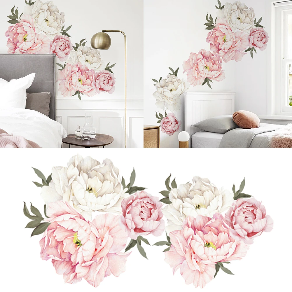 1pc Pink Peony Flower Blossom Wall Stickers PVC Art Mural Decor Decal Bedroom Living Room Decoration Wallpapers 30x90cm