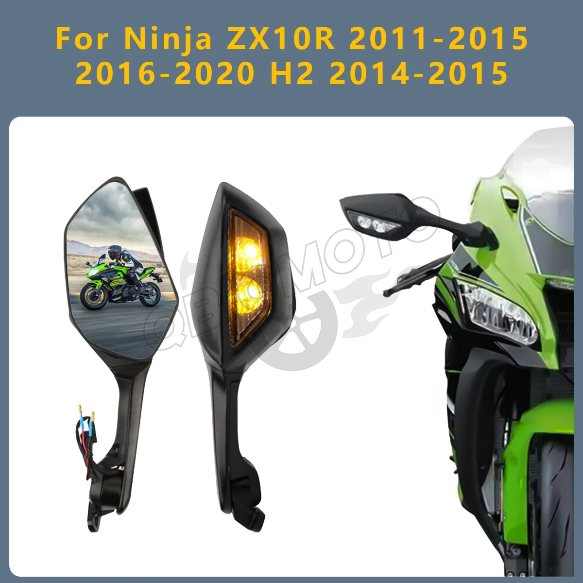 

Motorcycle Rearview Mirror with LED Turn Signal Light Side Mirrors For Kawasaki Ninja ZX 10R 2011-2015 2016-2020 H2 2014-2015