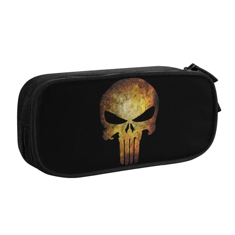 Custom Korean Punisher Skull Pencil Cases for Boys Gilrs Large Storage Pen Bag Box School Accessories