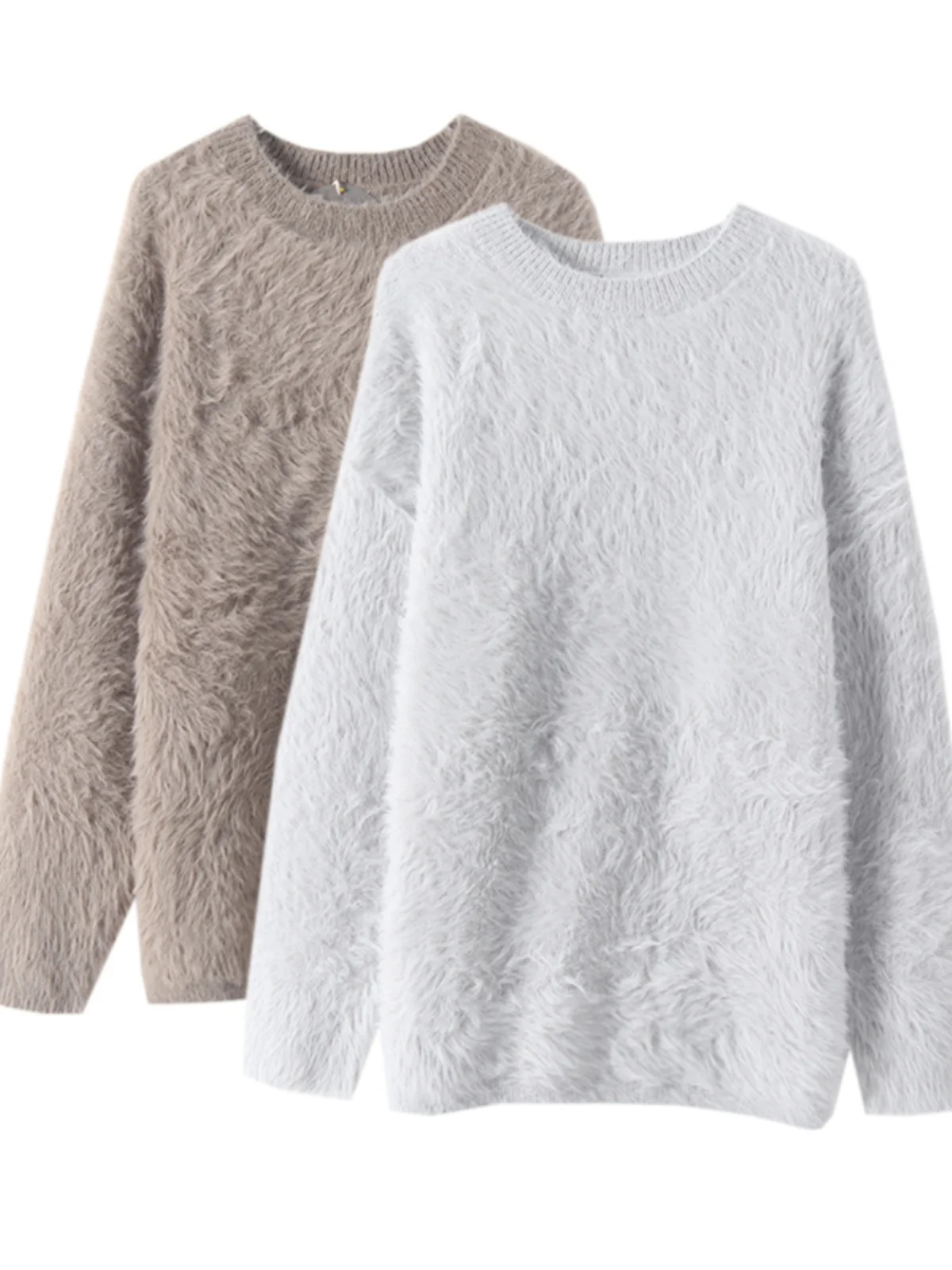 

Loose Long Sve Women's Knitted Sweater round Ne Furry Sle Street Faion Autumn Collection Comfortable Lazy Feel Top