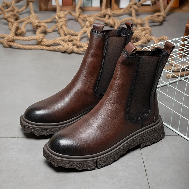 Tall British Chelsea boots, high top chimney boots, trendy men's boots 211010