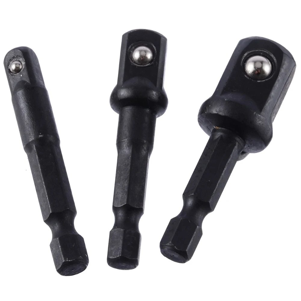 3Pcs Socket Adapter Set, 1/4" 3/8" 1/2" Impact Driver Extension,Hex Shank to Square Drive Socket Converter for Power Drill Tools view 3