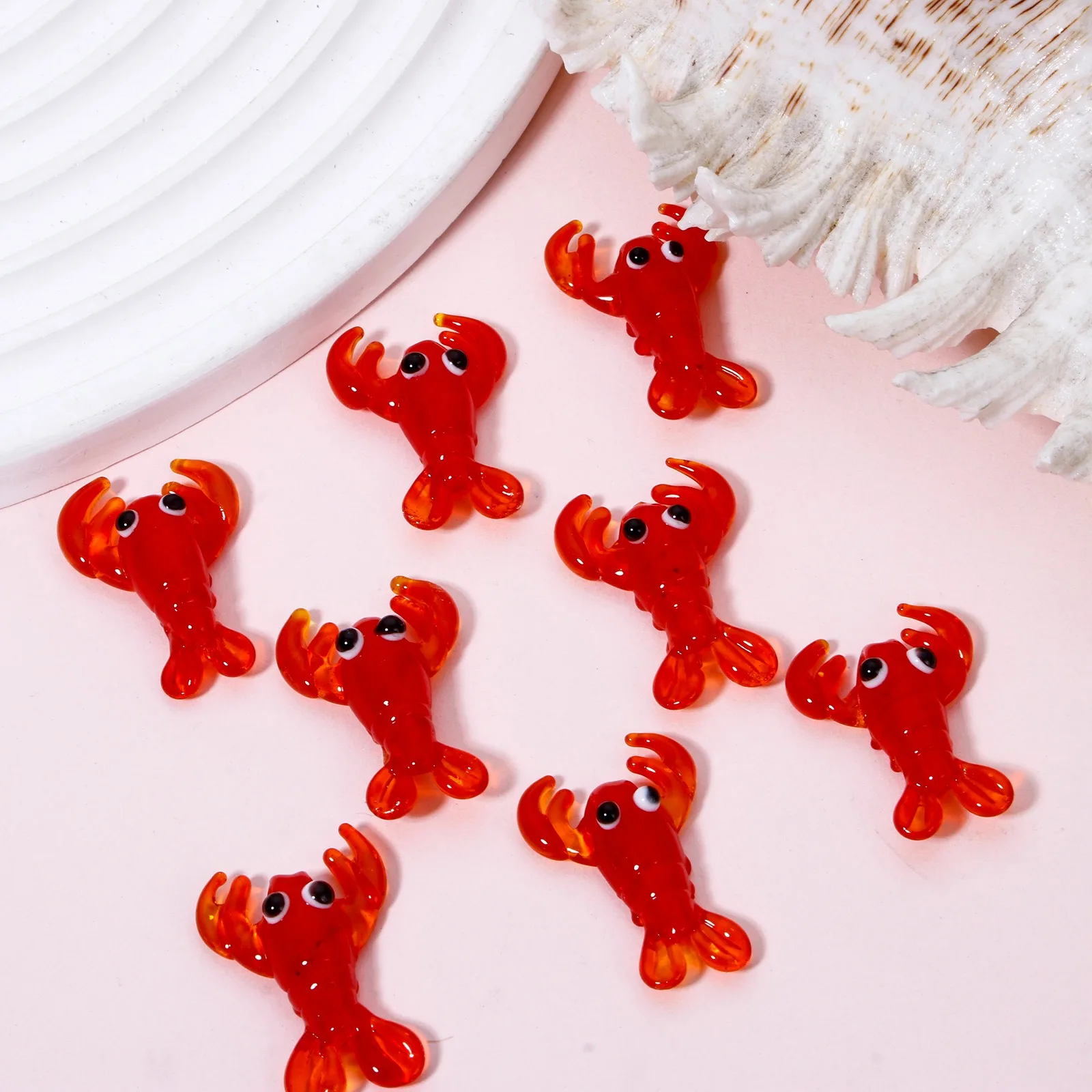 2PCs Cute Red Lobster Lampwork Glass Beads Ocean Jewelry Cartoon Beads Spacer Beads For DIY Making Jewelry About 3.1x2.1cm